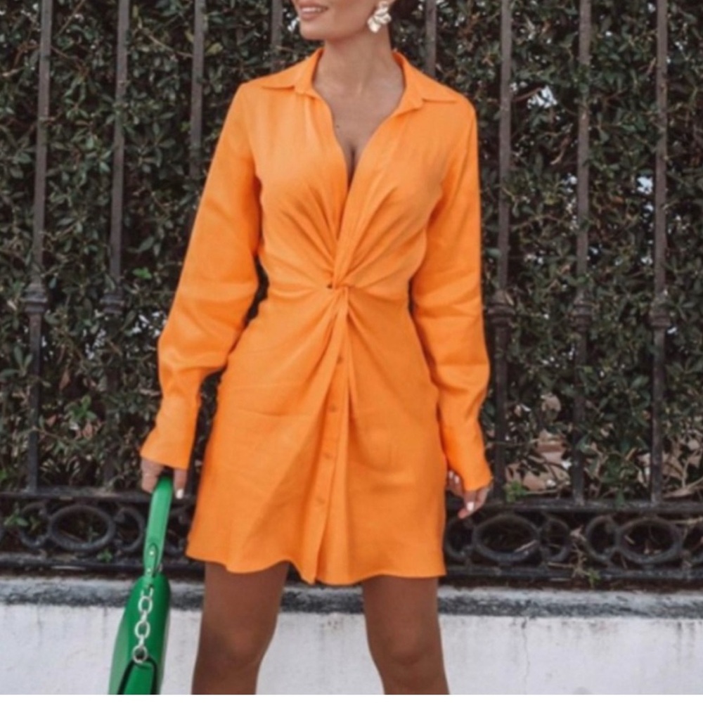 ZARA Viscose Satin Dress Orange New